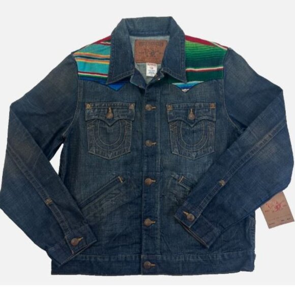True Religion Johnny Baja Western Denim Jacket Men's Size XXL Blue New - Picture 1 of 16